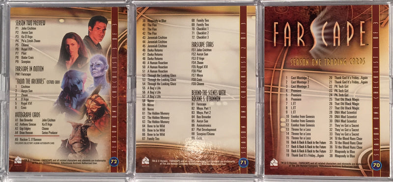 Farscape Season 1 Base Card Set 72 Cards Rittenhouse 2000 - TvMovieCards.com