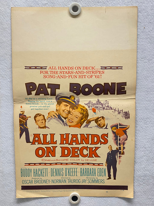 1961 All Hands on Deck Window Card Movie Poster 14 x 22 Pat Boone, Buddy Hackett   - TvMovieCards.com