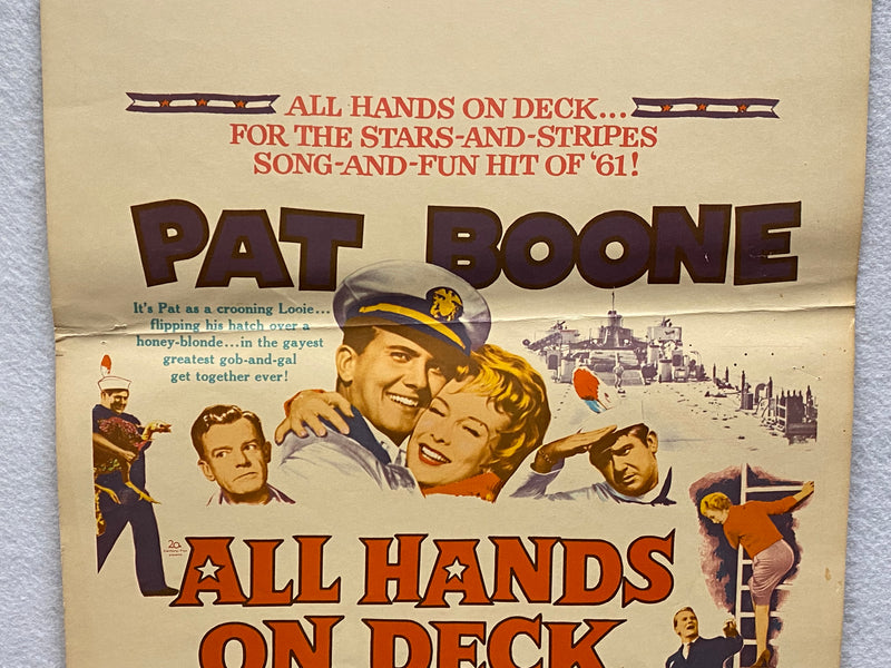 1961 All Hands on Deck Window Card Movie Poster 14 x 22 Pat Boone, Buddy Hackett   - TvMovieCards.com