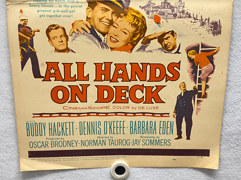 1961 All Hands on Deck Window Card Movie Poster 14 x 22 Pat Boone, Buddy Hackett   - TvMovieCards.com