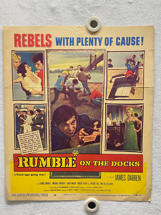 1956 Rumble on the Docks Window Card Movie Poster 14 x 17 James Darren   - TvMovieCards.com