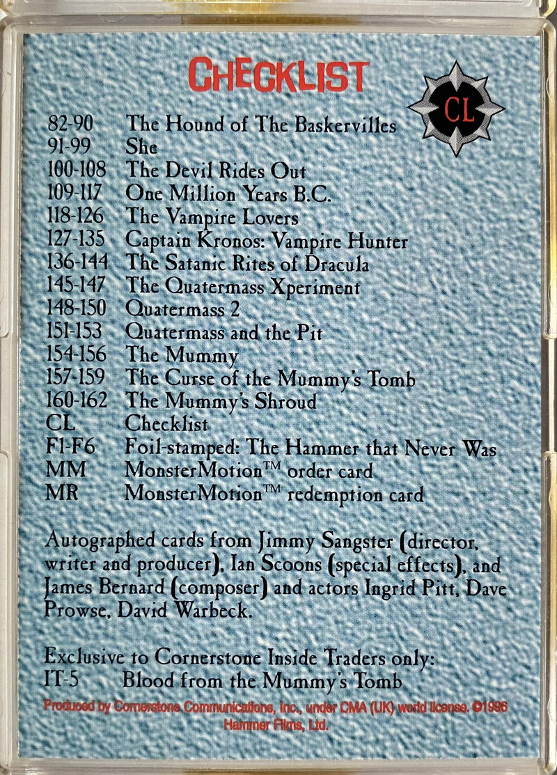 1996 Hammer Horror Series 2 Complete Base Trading Card Set 81 Cards Cornerstone   - TvMovieCards.com