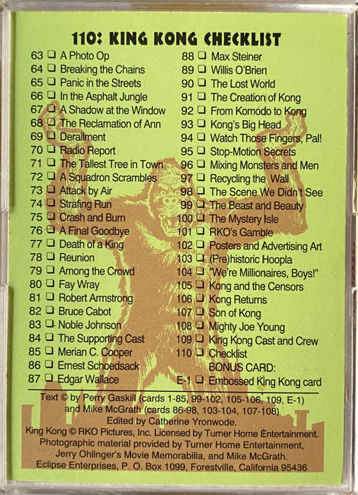 1993 King Kong (1933 Movie) 60th Anniversary Base Card Set 110 Cards Eclipse - TvMovieCards.com