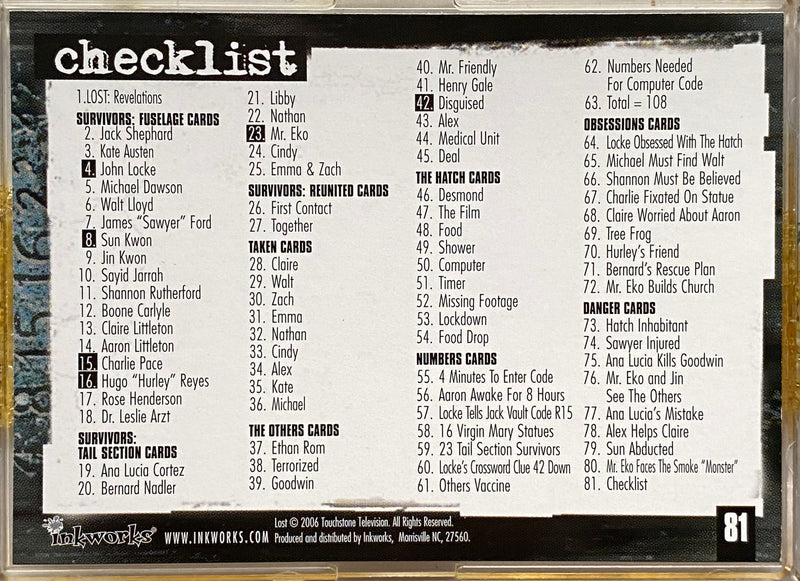 Lost Revelations Base Trading Card Set of 81 Cards Inkworks 2006   - TvMovieCards.com
