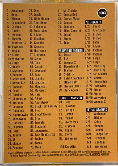 1995 Fleer Ultra X-Men All Chromium Gold Signature Parallel 100 Card Set   - TvMovieCards.com