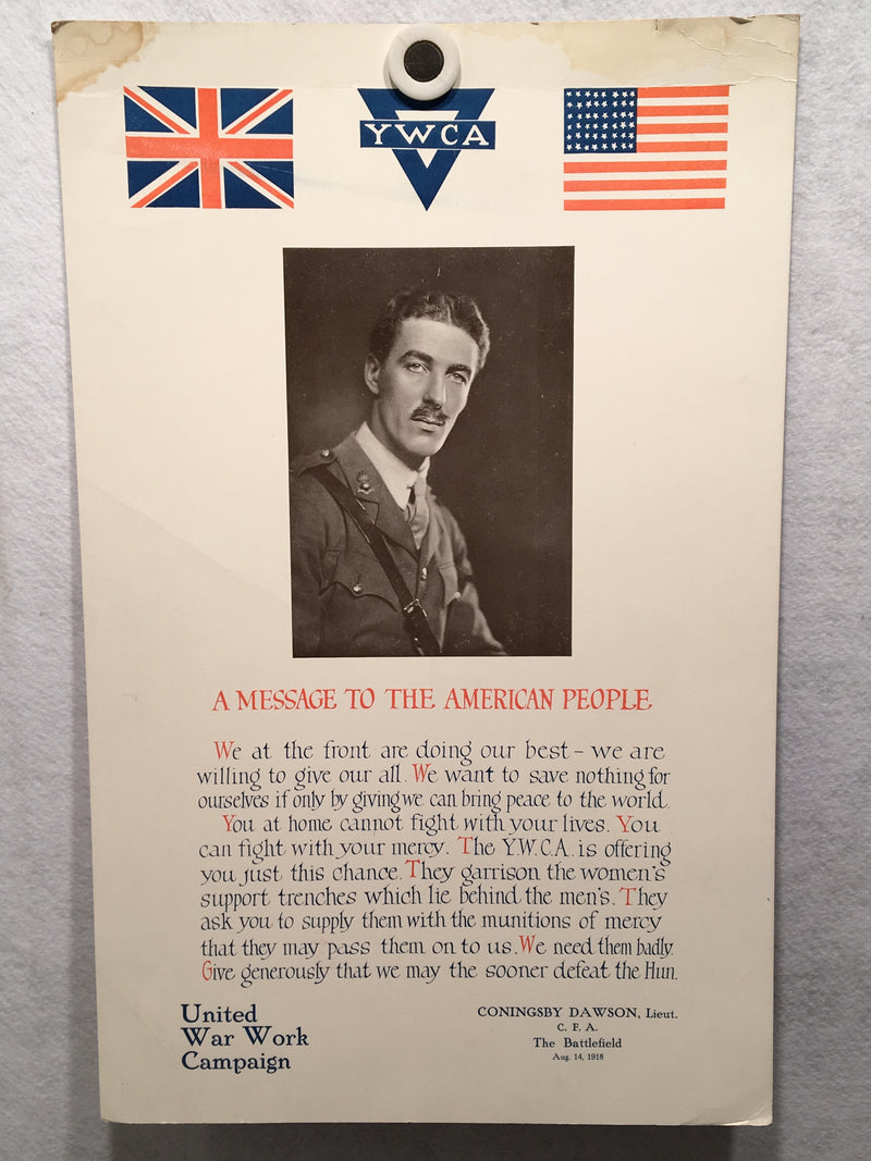 August 14 1918 YMCA United War Work Campaign Coningsby Dawson WWI Poster 13 X 22   - TvMovieCards.com