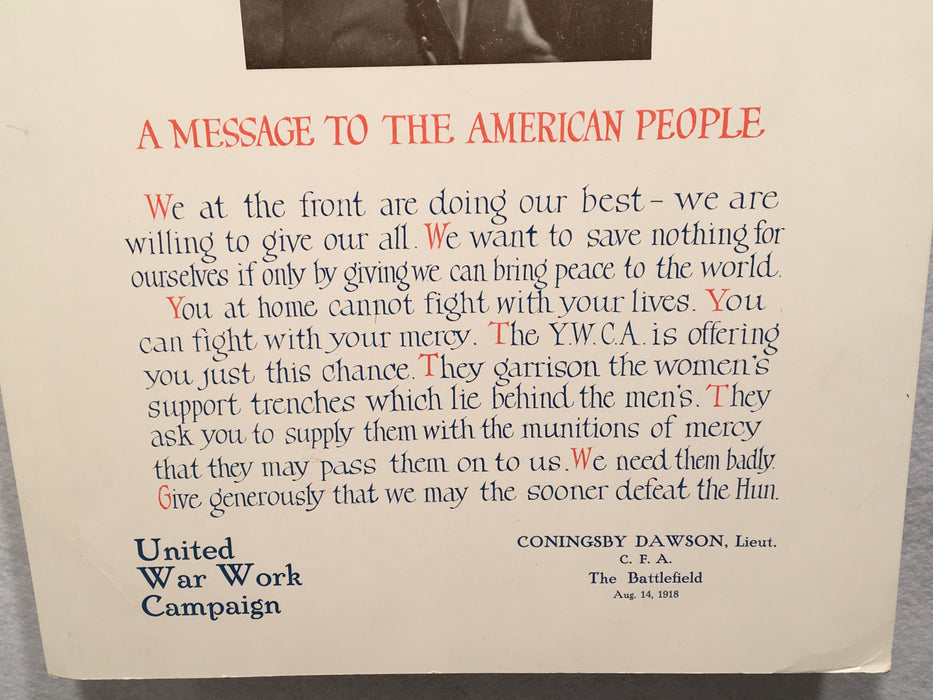 August 14 1918 YMCA United War Work Campaign Coningsby Dawson WWI Poster 13 X 22   - TvMovieCards.com