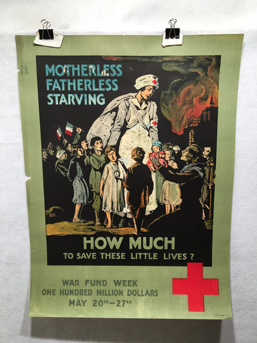 "Motherless; How Much to Save These Little Lives?" WWI American Red Cross Poster   - TvMovieCards.com