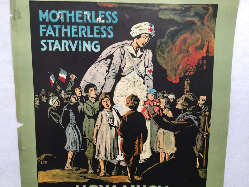 "Motherless; How Much to Save These Little Lives?" WWI American Red Cross Poster   - TvMovieCards.com