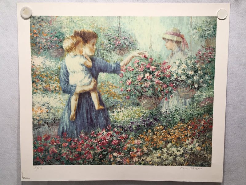 Karin Schaefers "Mother and Child in Flower Garden" Signed Lithograph Art Print   - TvMovieCards.com