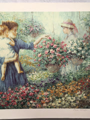 Karin Schaefers "Mother and Child in Flower Garden" Signed Lithograph Art Print   - TvMovieCards.com