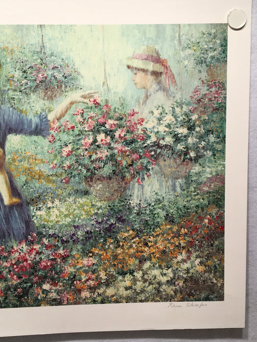 Karin Schaefers "Mother and Child in Flower Garden" Signed Lithograph Art Print   - TvMovieCards.com