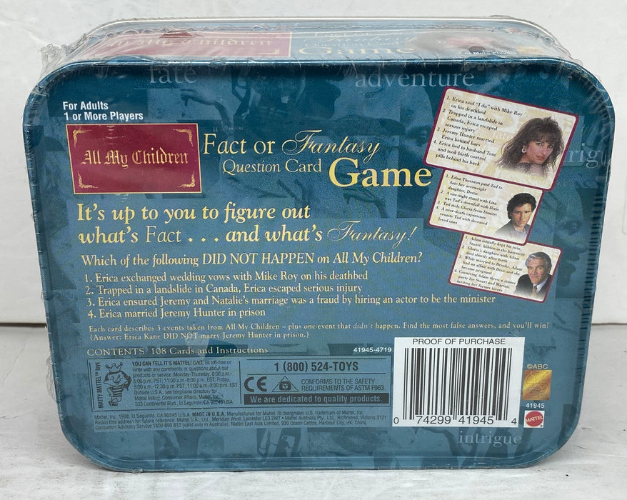 1998 Mattel All My Children Fact or Fantasy Question Card Game Sealed Tin   - TvMovieCards.com