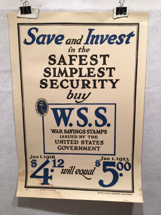WW1 "Save and Invest" WSS War Savings Stamps Home Front Poster (17" X 24") 1918   - TvMovieCards.com