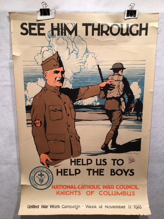 WW1 "See Him Through" National Catholic War Council Poster (20" X 30") 1918   - TvMovieCards.com