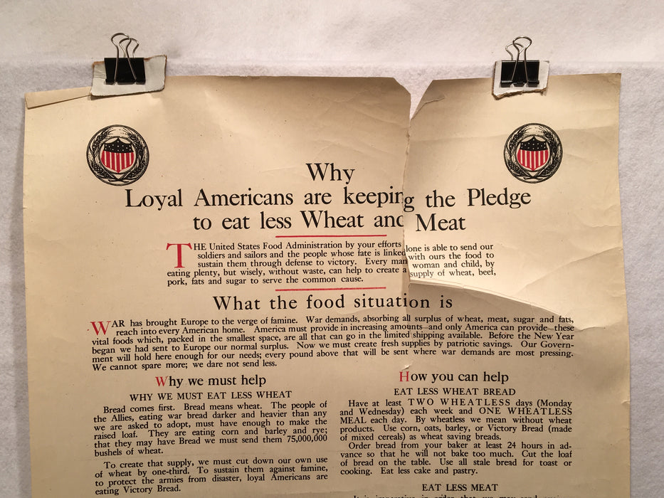 WW1 "Pledge to Eat Less Wheat and Meat" Propaganda Poster (20" X 30")   - TvMovieCards.com