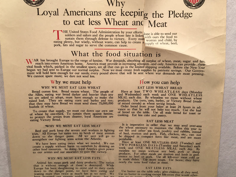 WW1 "Pledge to Eat Less Wheat and Meat" Propaganda Poster (20" X 30")   - TvMovieCards.com