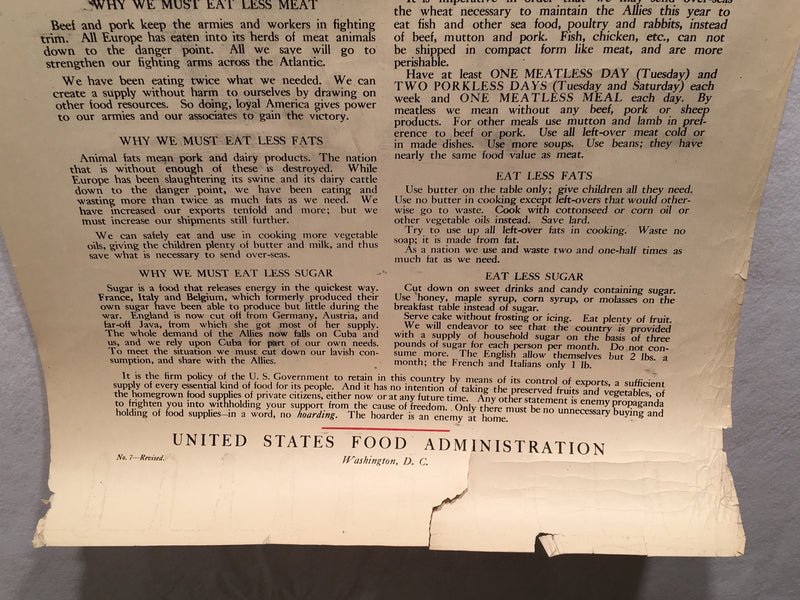 WW1 "Pledge to Eat Less Wheat and Meat" Propaganda Poster (20" X 30")   - TvMovieCards.com