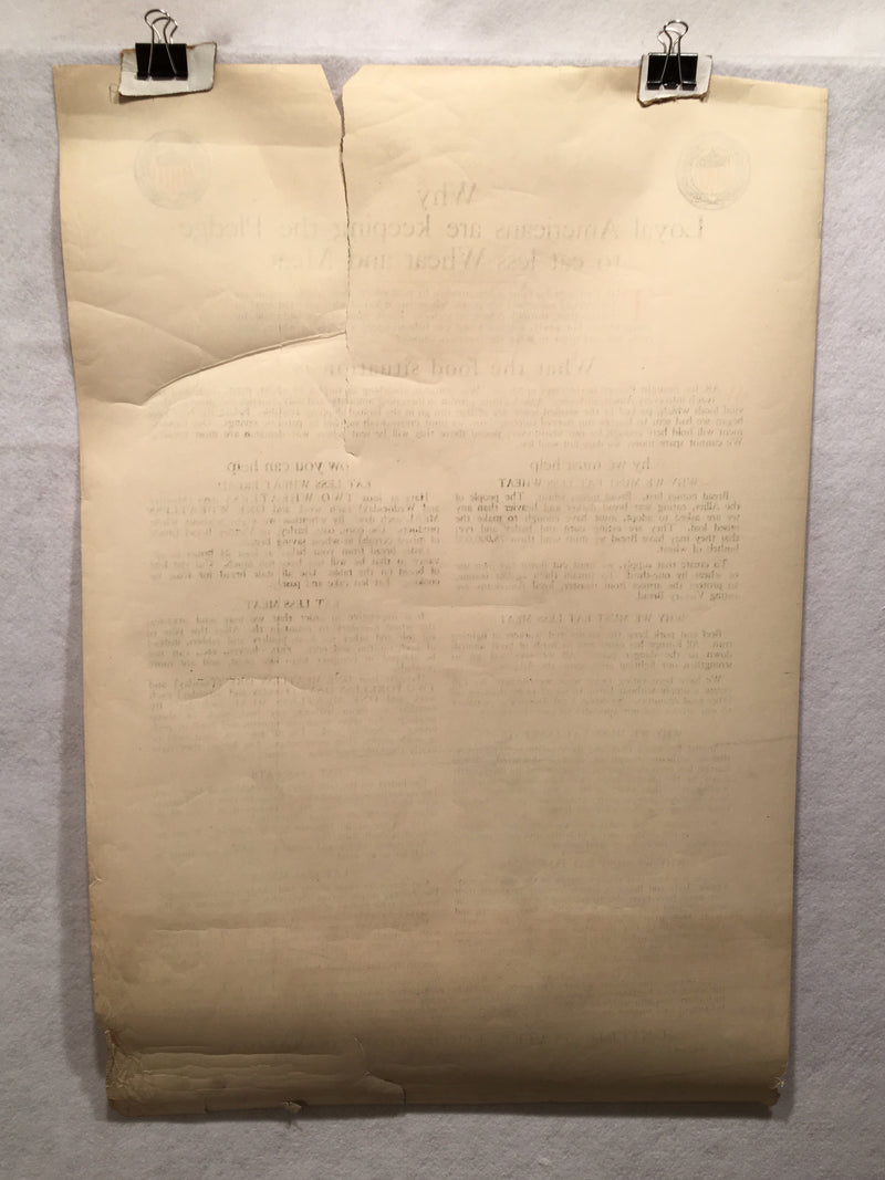 WW1 "Pledge to Eat Less Wheat and Meat" Propaganda Poster (20" X 30")   - TvMovieCards.com