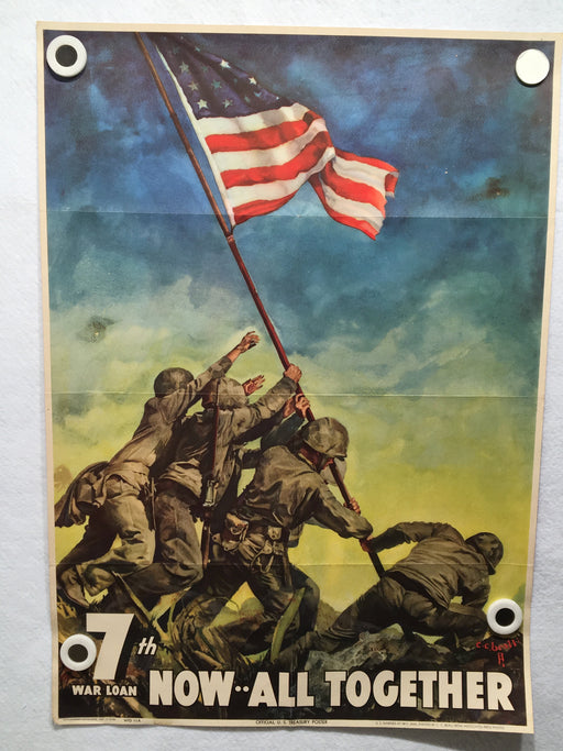 Original WWII 1945 Now All Together Iwo Jima Flag Raising 7th War Loan Poster   - TvMovieCards.com