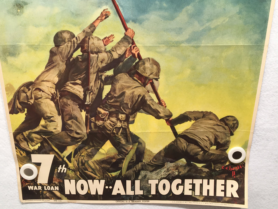Original WWII 1945 Now All Together Iwo Jima Flag Raising 7th War Loan Poster   - TvMovieCards.com