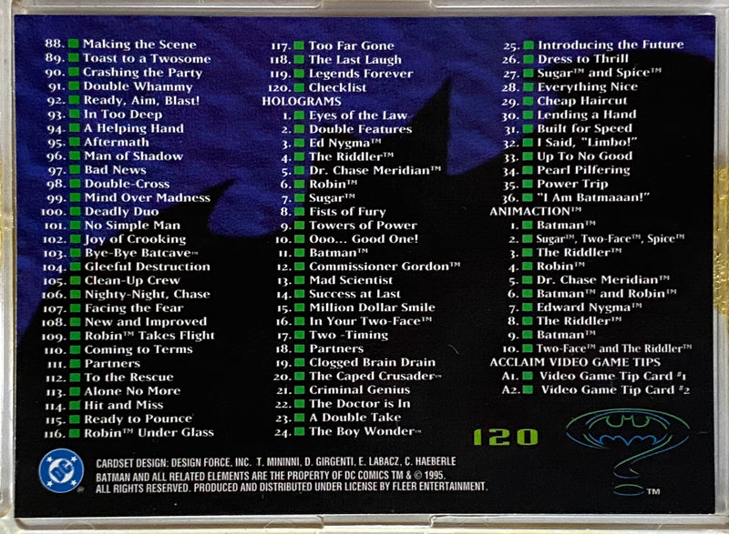 Batman Forever Ultra Base Card Set 120 Cards Fleer  1995   - TvMovieCards.com