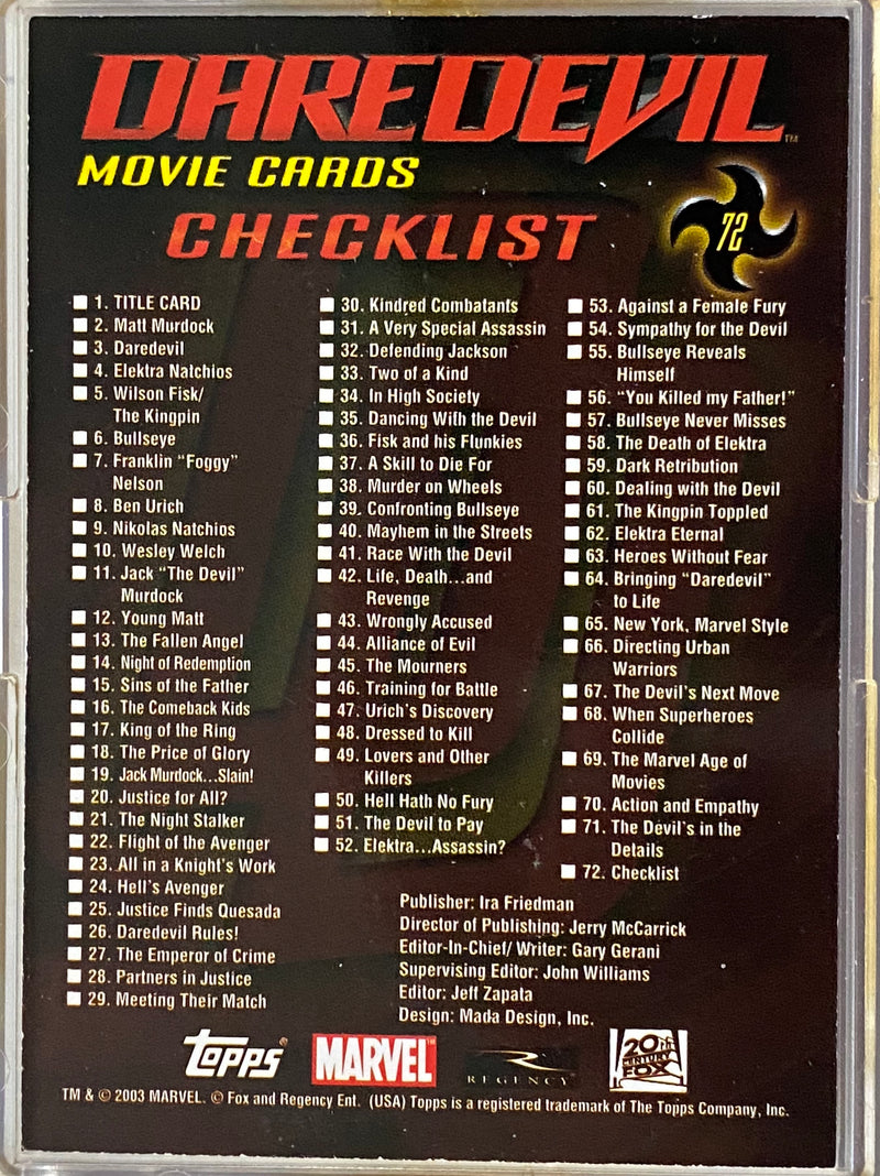Daredevil Movie Base Trading Card Set 72 Cards Topps 2003   - TvMovieCards.com