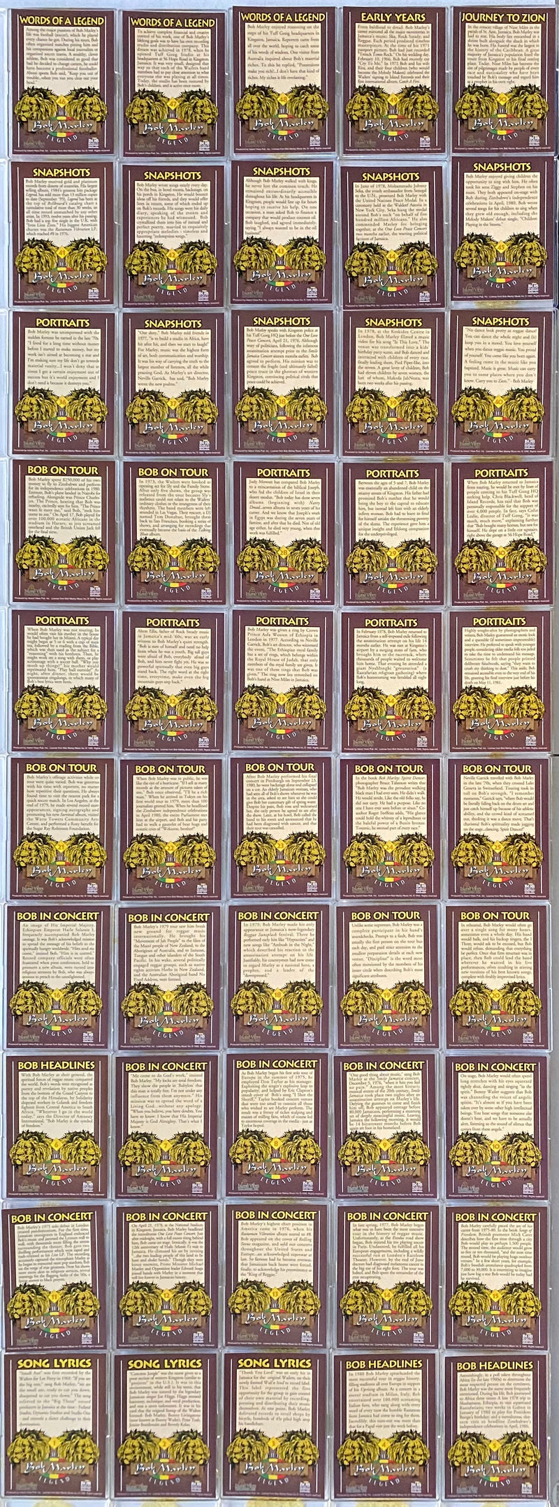 Bob Marley (Retail) Gold Signature Trading Card Set 50 Cards Island Vibes 1996   - TvMovieCards.com