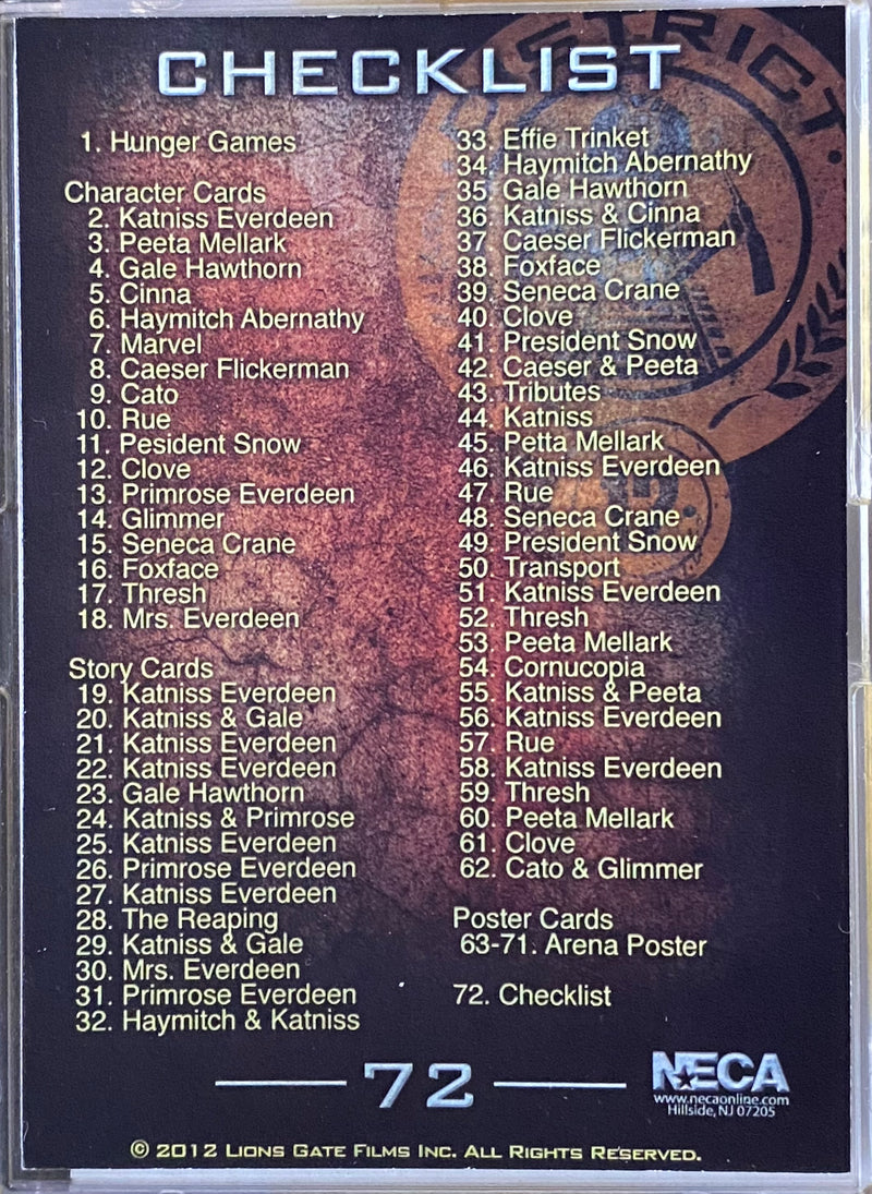 Hunger Games Movie Trading Base Card Set 72 Cards Neca 2012   - TvMovieCards.com