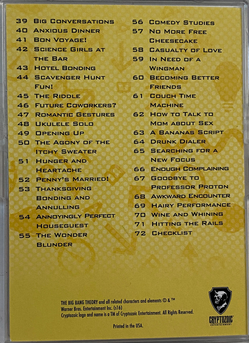 2016 Big Bang Theory Seasons 6 & 7 Silver Foil Parallel Base Trading Card Set 72 Card - TvMovieCards.com