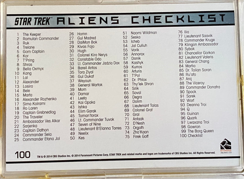 Star Trek ALIENS Trading Base Card Set 100 Cards Rittenhouse Archives 2014   - TvMovieCards.com