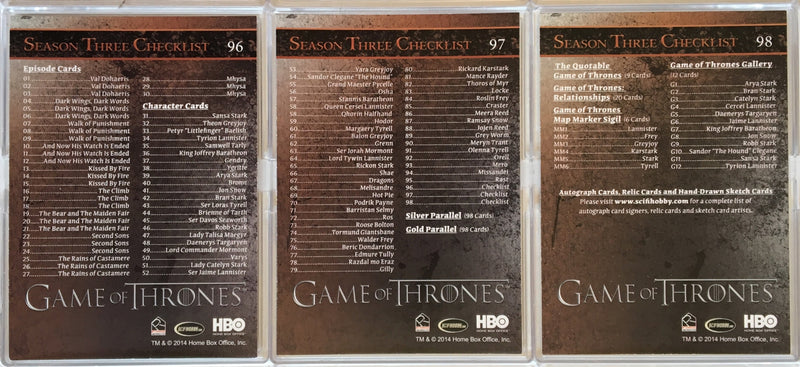Game of Thrones Season 3 Trading Base Card Set 98 Cards   - TvMovieCards.com