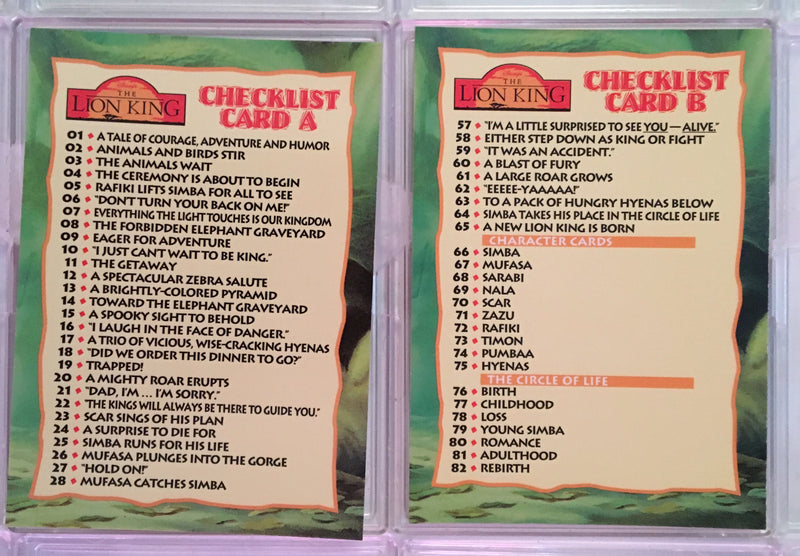 Lion King Disney Movie Series 1 Base Card Set 90 Cards Skybox 1994   - TvMovieCards.com