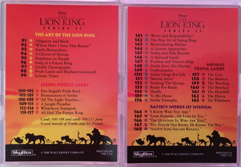 Lion King Disney Movie Series 2 Base Card Set 81 Cards Skybox 1994   - TvMovieCards.com