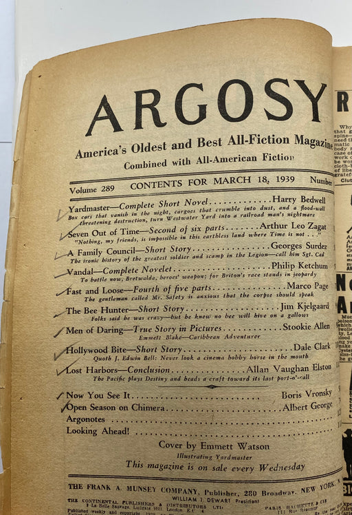 Argosy All Story Weekly March 18 1939 George Surdez Yardmaster Short Novel Pulp   - TvMovieCards.com