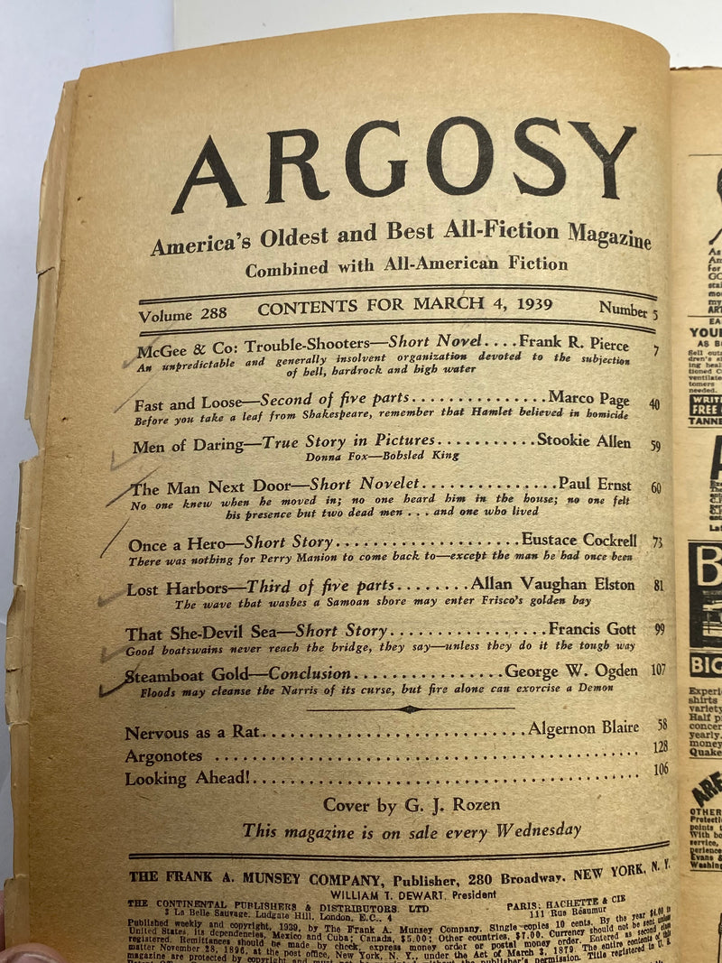 Argosy All Story Weekly March 4 1939 No Shirt McGee Frank Richardson Pierce Pulp   - TvMovieCards.com
