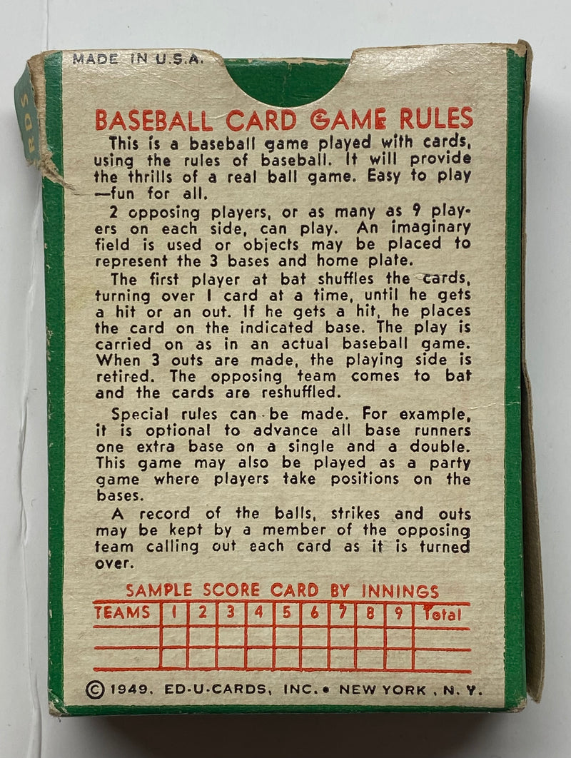 1949 Batter Up Baseball Diamond Playing Card Game 36 Cards Ed-U-Cards   - TvMovieCards.com