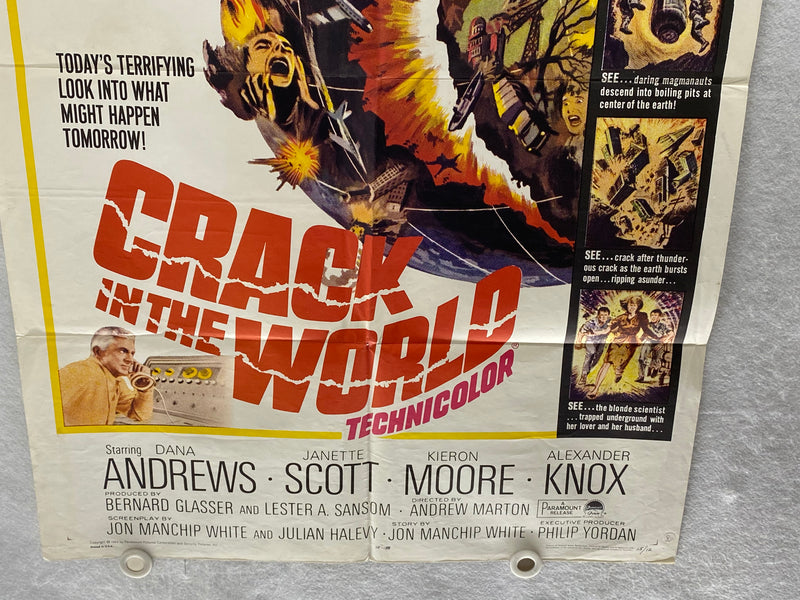 1965 Crack in the World Original 1SH Movie Poster 27 x 41 Dana Andrews   - TvMovieCards.com