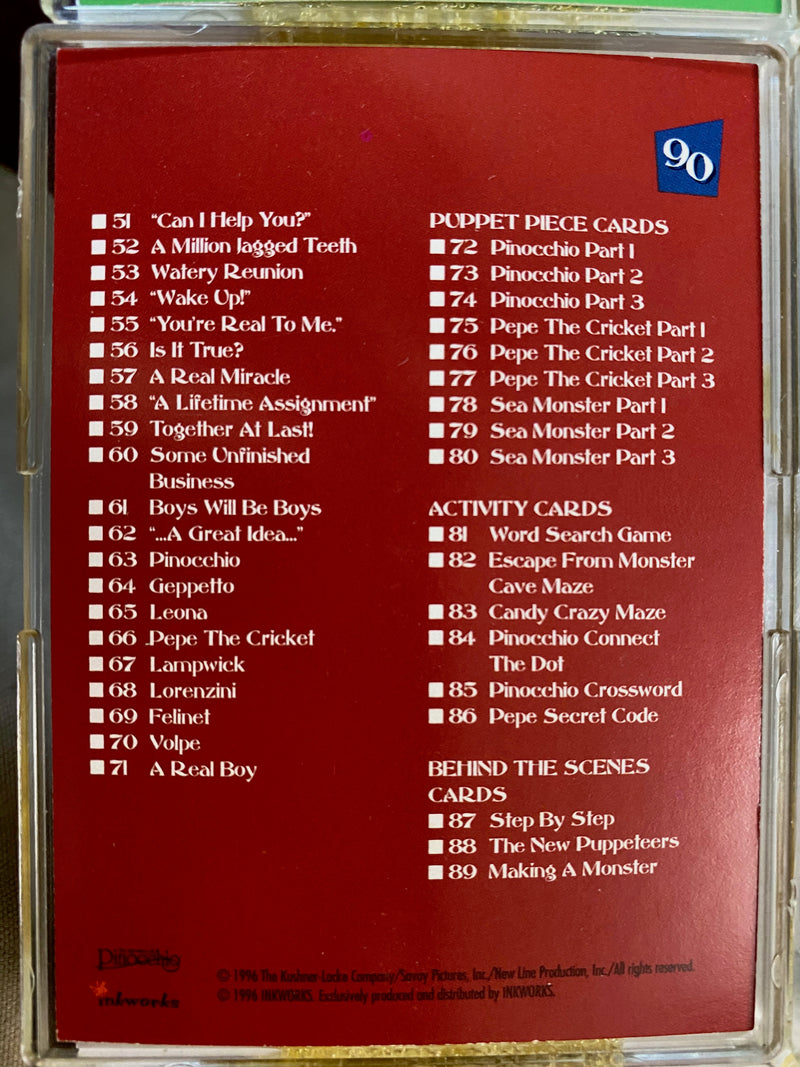 Pinocchio The Adventures of Pinocchio Movie Base Card Set 90 Cards Inkworks 1996   - TvMovieCards.com