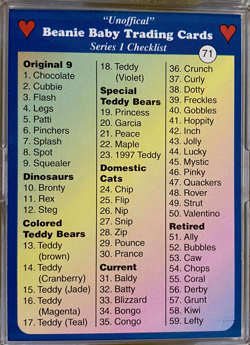 Beanie Baby (Unofficial) Trading Cards Base Card Set 100 Cards 1998   - TvMovieCards.com
