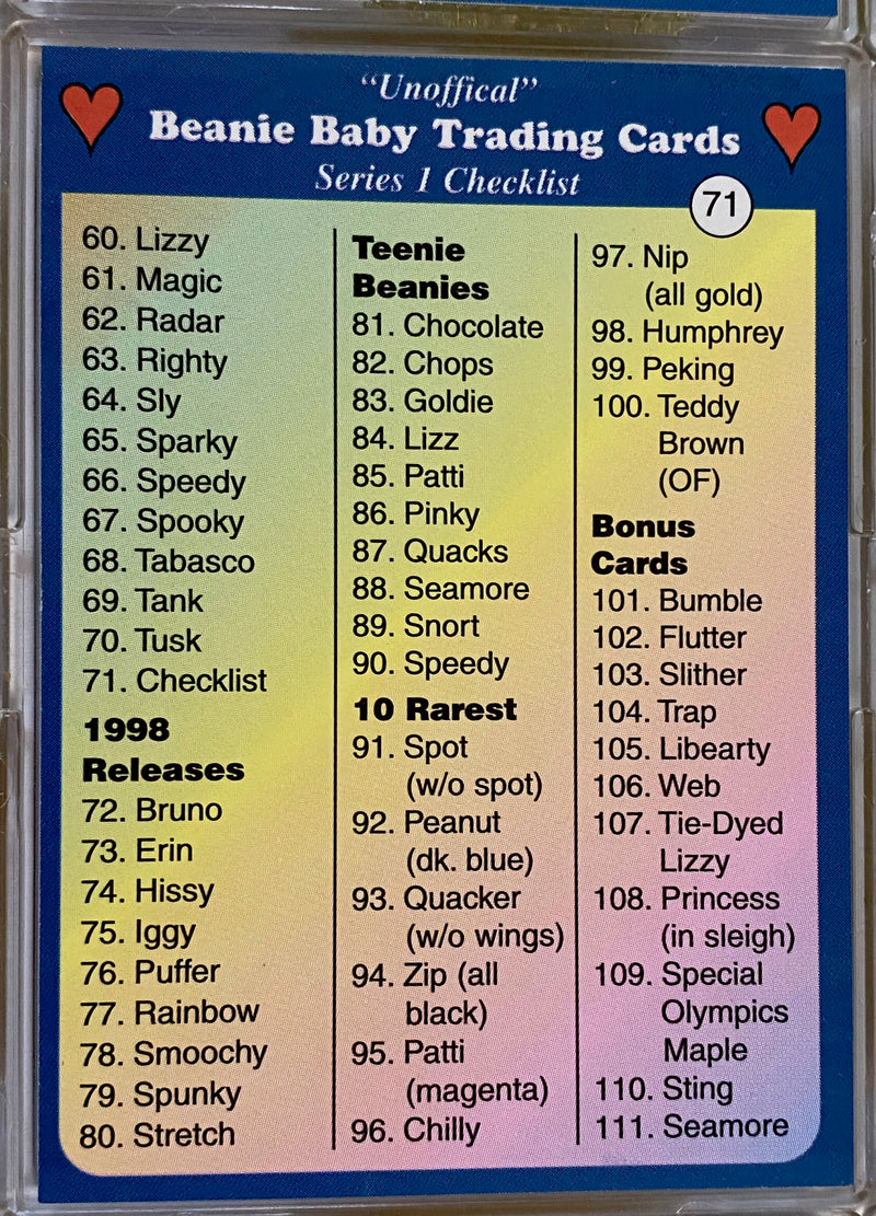 Beanie Baby (Unofficial) Trading Cards Base Card Set 100 Cards 1998   - TvMovieCards.com