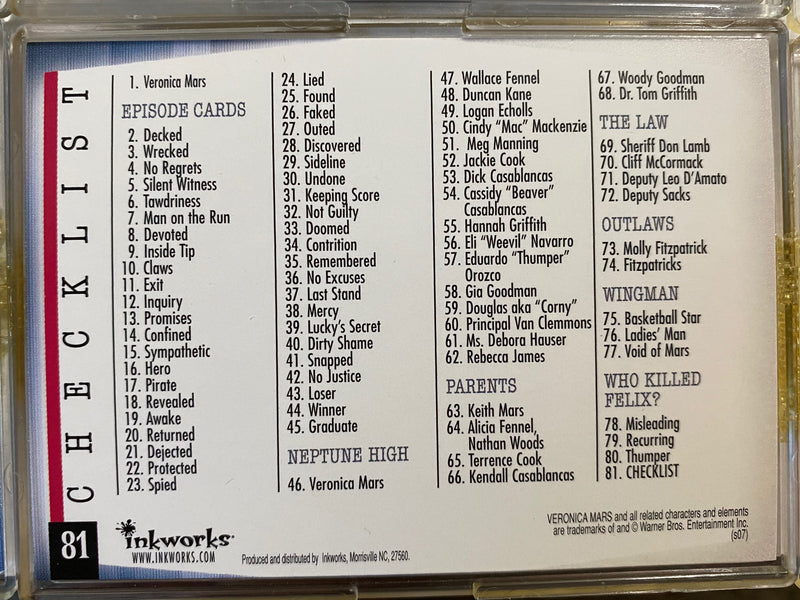 Veronica Mars Season Two Base Card Set 81 Cards Inkworks 2007   - TvMovieCards.com