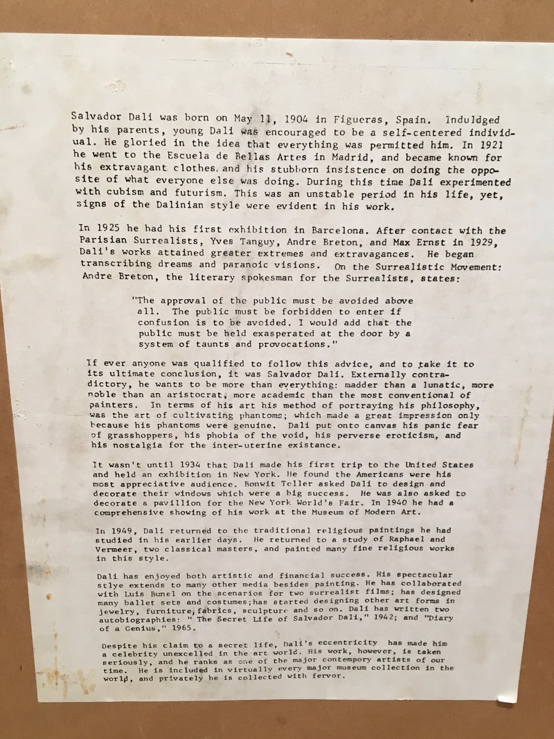 1978 Salvador Dali Release of the Psychic Spirit Lithograph   - TvMovieCards.com