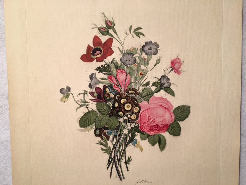 Jean Louis Prevost Hand Colored Print "Roses, Anemones, Pansies No. 4"   - TvMovieCards.com