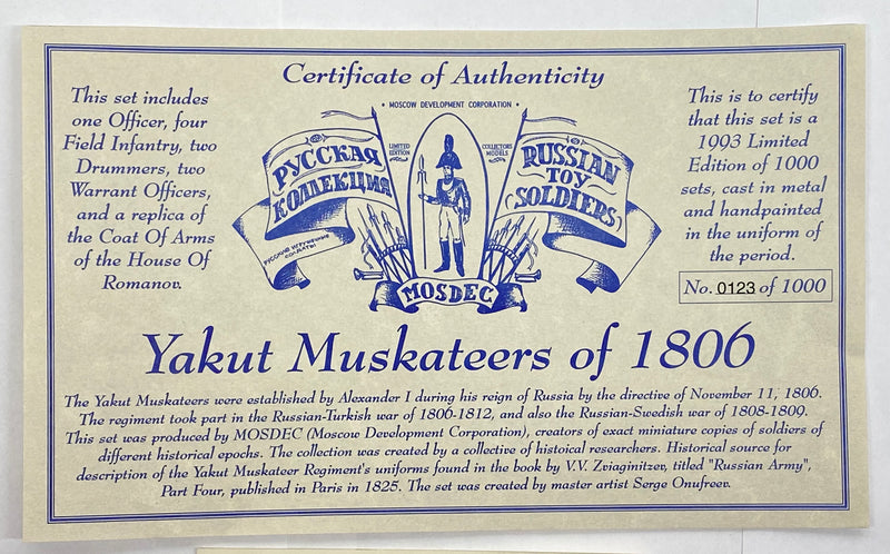 Rare MOSDEC Russian Toy Soldiers; Yakut Muskateers of 1806 Limited Edition   - TvMovieCards.com