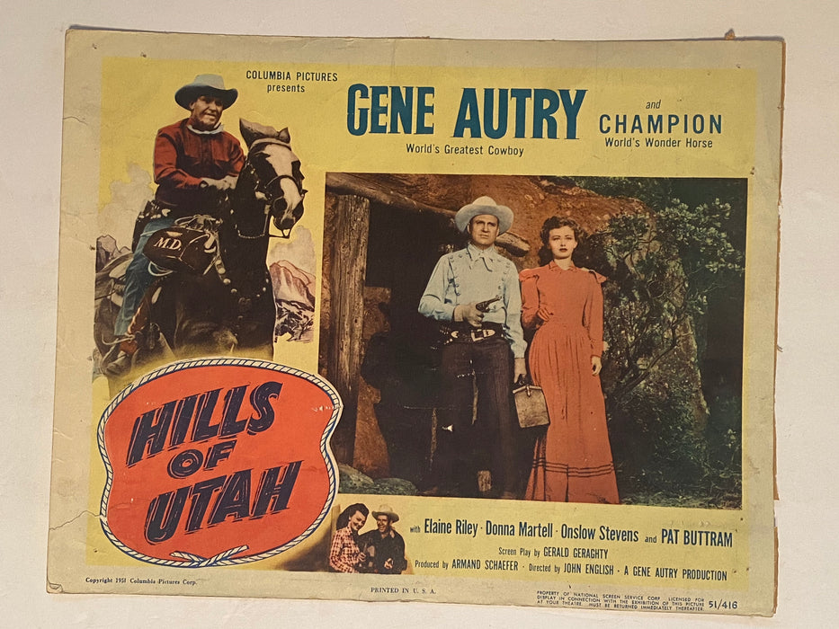 1951 Hills of Utah 11 x 14 Lobby Card Gene Autry, Champion, Elaine Riley   - TvMovieCards.com