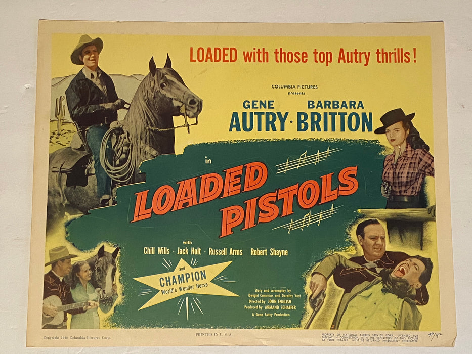 1949 Loaded Pistols Lobby Card 11 x 14 Gene Autry Barbara Britton Chill Wills   - TvMovieCards.com