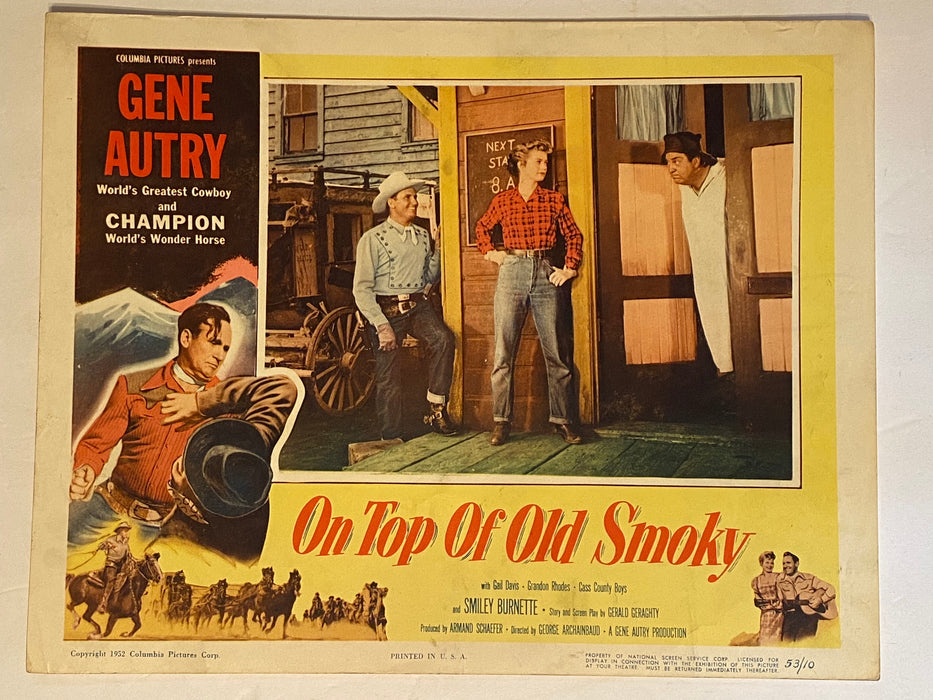 1953 On Top of Old Smoky Lobby Card 11 x 14 Gene Autry, Champion, Gail Davis   - TvMovieCards.com