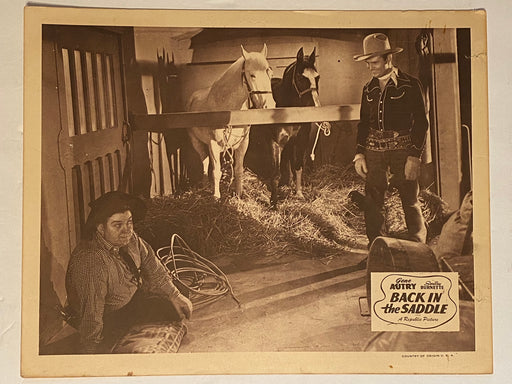 R1940s Back in the Saddle Lobby Card 11x14  Gene Autry Smiley Burnette Mary Lee   - TvMovieCards.com