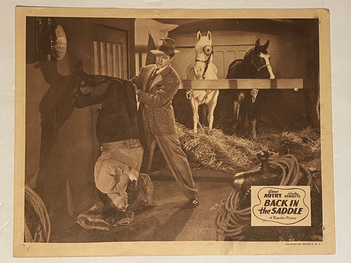 R1940s Back in the Saddle Lobby Card 11x14  Gene Autry Smiley Burnette Mary Lee   - TvMovieCards.com